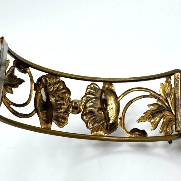 Victorian Repousse Brass Cuff Bangle With Floral Design Vintage - Picture 4 of 12